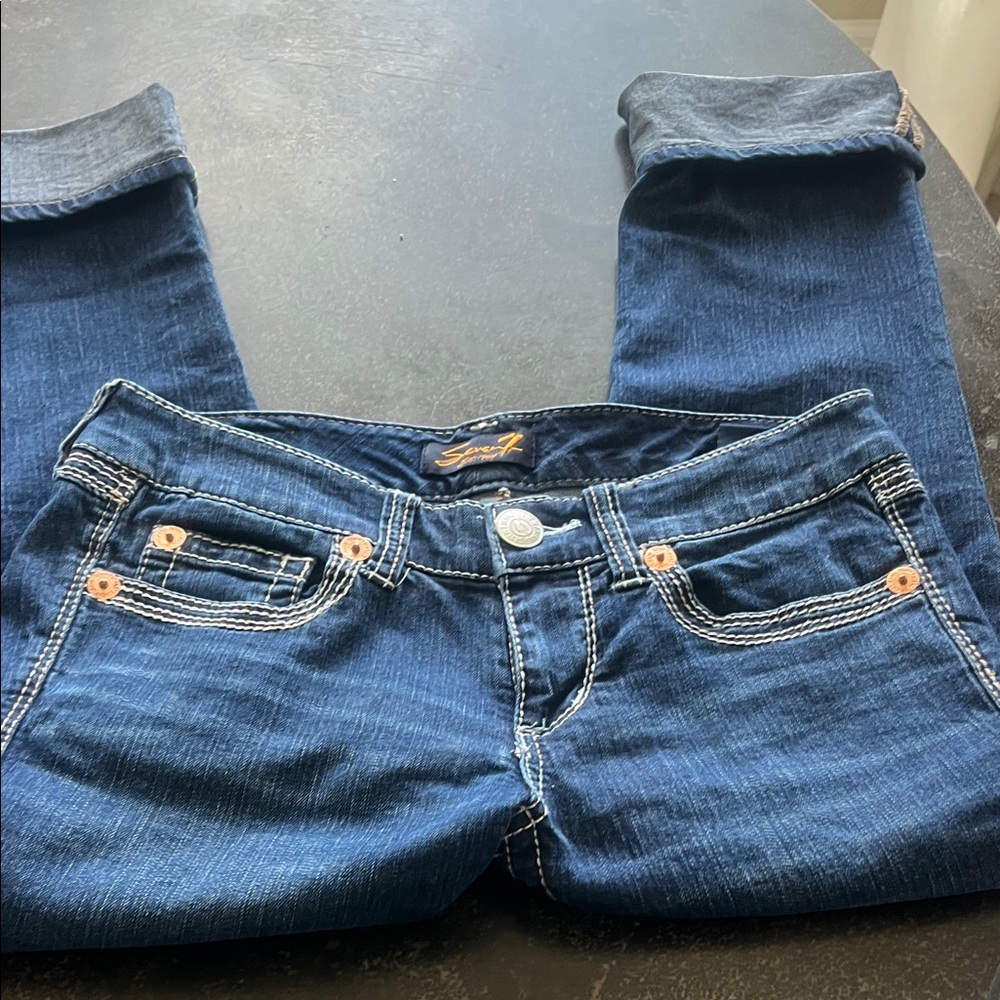 EUC Seven 7 blue cropped jeans with thick stitching size 4